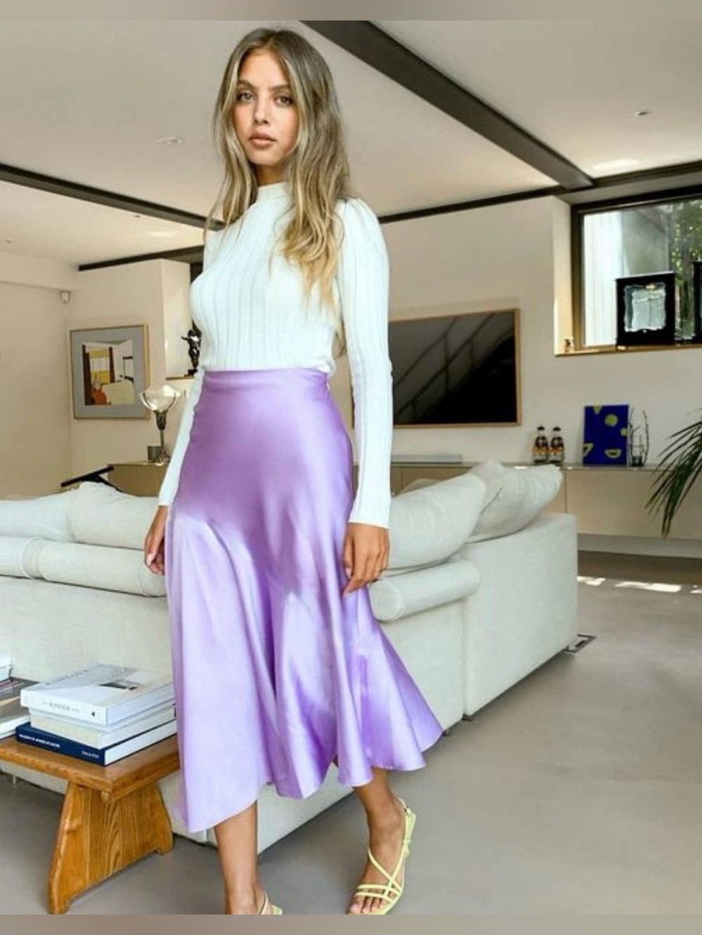 Zeagoo Satin Lavender Midi Skirt - Women's